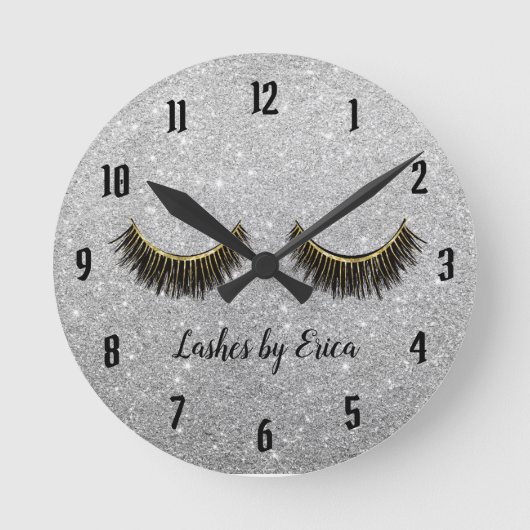 Lashes Makeup Artist Moderner Silver Glitzer Runde Wanduhr (Vorderseite)