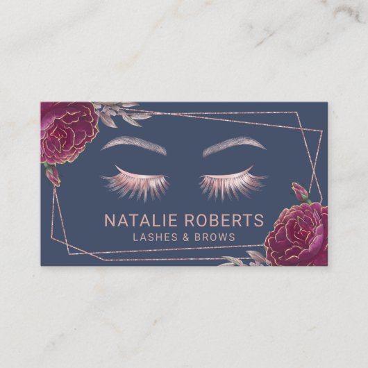 Lashes Makeup Artist Navy Blue Luxury Floral Salon Visitenkarte (Vorderseite)