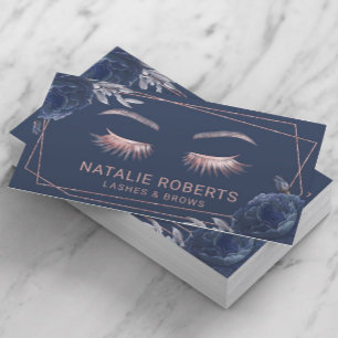 Lashes Makeup Artist Navy Floral Geometric Salon Visitenkarte