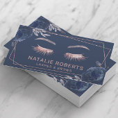 Lashes Makeup Artist Navy Floral Geometric Salon Visitenkarte