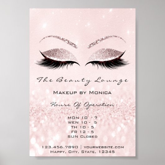 Lashes Makeup Artist Pink Beauty Salon Glitzer Poster (Vorne)