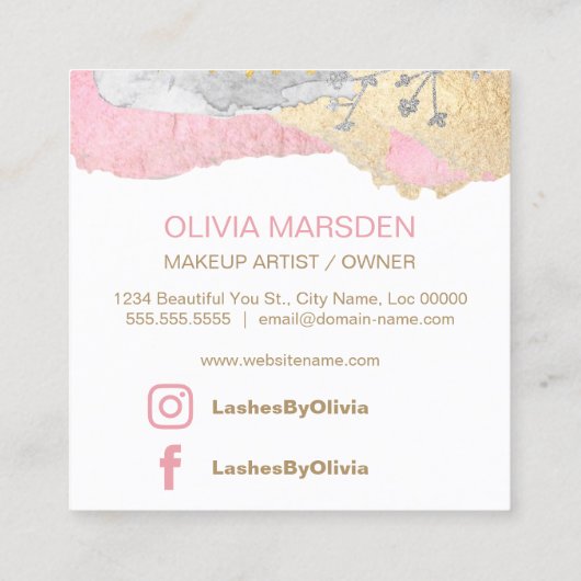 Lashes Makeup artist Quadratische Visitenkarte (Rückseite)