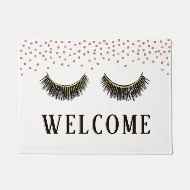 Lashes Makeup Artist Rose Gold Confetti Welcome Fußmatte (Vorderseite)