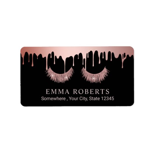 Lashes Makeup Artist Rose Gold Drilling Salon Adressaufkleber (Vorne)
