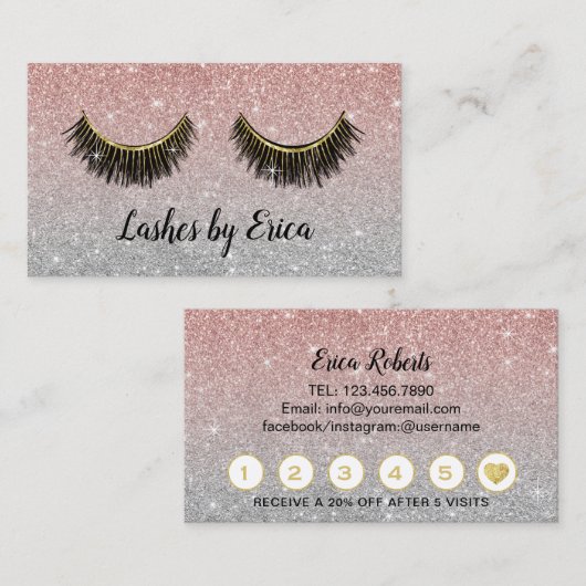 Lashes Makeup Artist Rose Gold Glitzer Loyalität Treuekarte (Vorne/Hinten)
