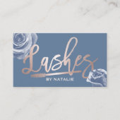 Lashes Makeup Artist Rose Gold Script Dusty Blue Visitenkarte (Vorderseite)