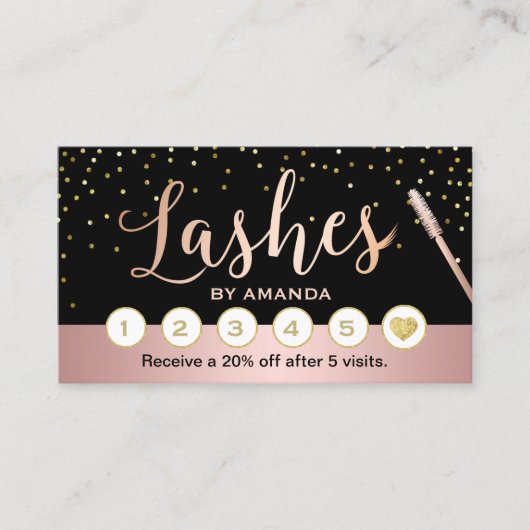 Lashes Makeup Artist Rose Gold Script Loyalty Treuekarte (Vorderseite)