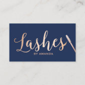 Lashes Makeup Artist Rose Gold Script Navy Blue Visitenkarte (Vorderseite)