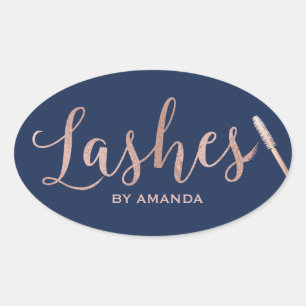 Lashes Makeup Artist Rose Gold Script Navy Ovaler Aufkleber