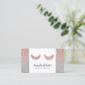 Lashes Makeup Artist Rose Gold & Silver Glitzer Visitenkarte (Stehend Vorderseite)