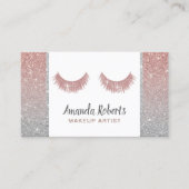 Lashes Makeup Artist Rose Gold & Silver Glitzer Visitenkarte (Vorderseite)