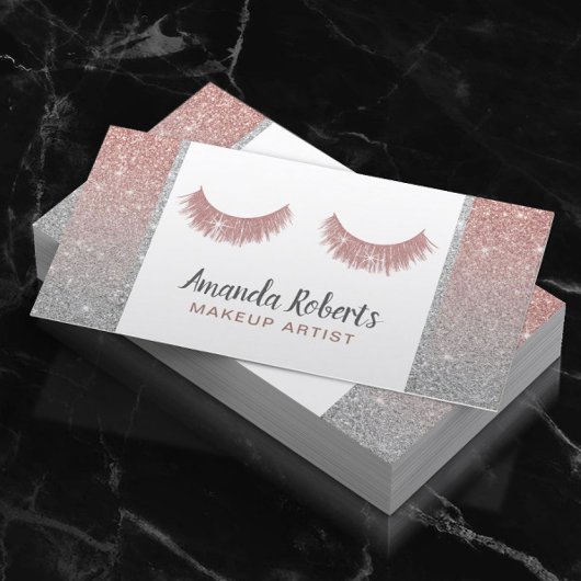 Lashes Makeup Artist Rose Gold & Silver Glitzer Visitenkarte