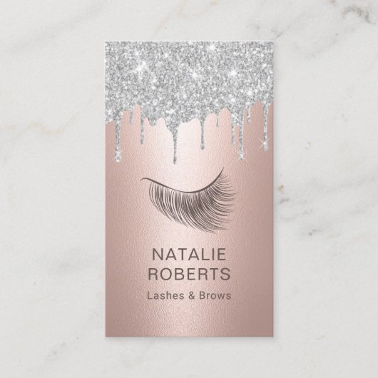 Lashes Makeup Artist Rose Gold Silver Tropfen Visitenkarte (Vorderseite)