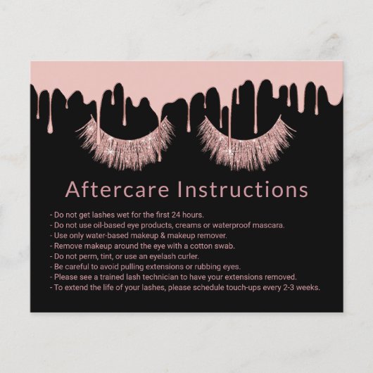 Lashes Makeup Artist Rose Gold Tropfen Aftercare Flyer (Vorne)