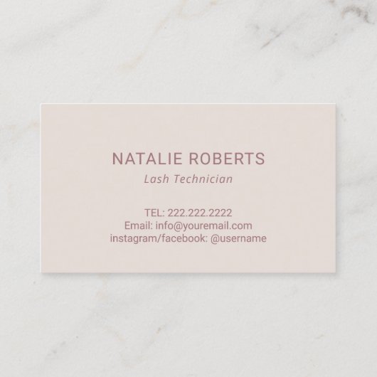 Lashes Makeup Artist Rose Gold Typografie Eyelash Visitenkarte (Rückseite)