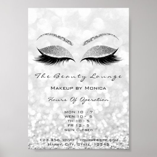 Lashes Makeup Artist Silver Beauty Salon Glitzer Poster (Vorne)