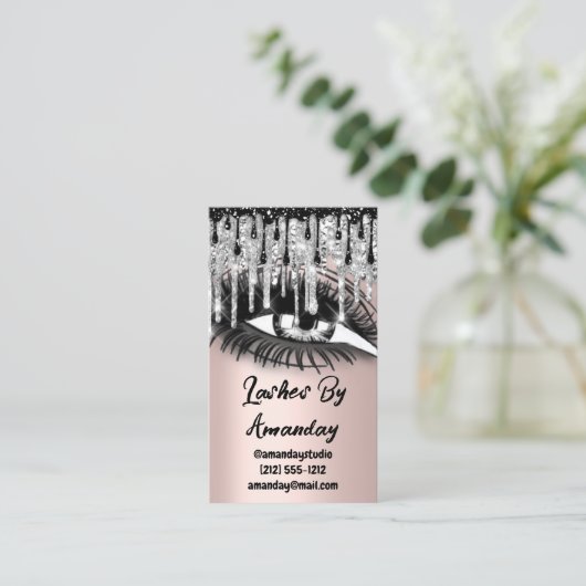 Lashes Makeup Artist Tropfens Rose QR-Code Logo Gr Visitenkarte (Stehend Vorderseite)
