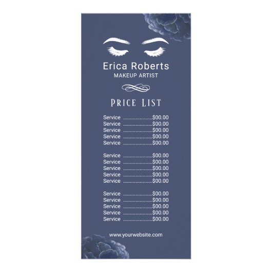 Lashes Makeup Artist Vintag Navy Blumenpreis Werbekarte (Vorne)