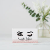 Lashes Makeup Artist Wink Eye Rose Gold Glitzer Visitenkarte (Stehend Vorderseite)