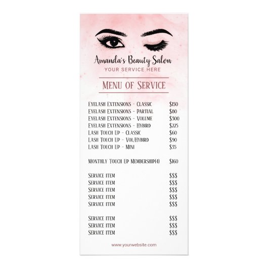 Lashes Makeup Artist Wink Eyes Preisliste Werbekarte (Vorne)