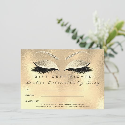 Lashes Makeup Certificate Geschenk Gold (Stehend Vorderseite)