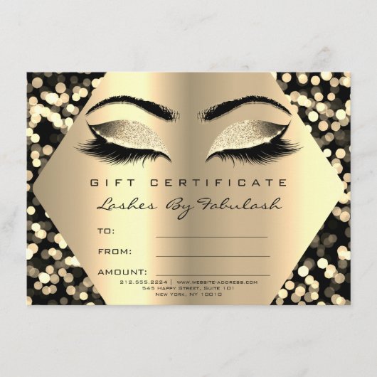 Lashes Makeup Gold Confetti Zertifikat Geschenk (Vorderseite)