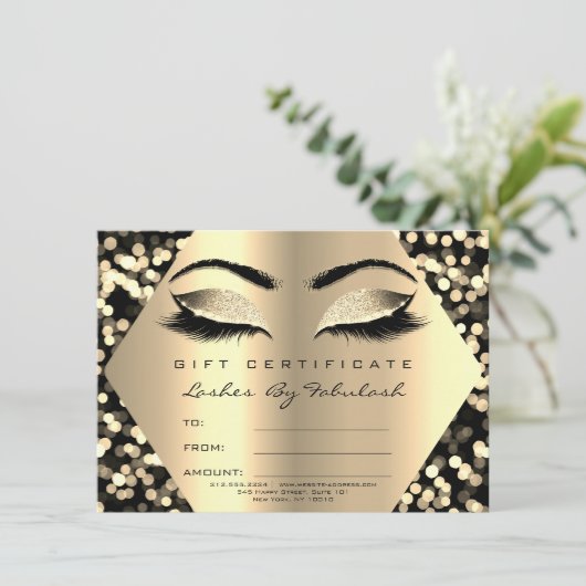 Lashes Makeup Gold Confetti Zertifikat Geschenk (Stehend Vorderseite)