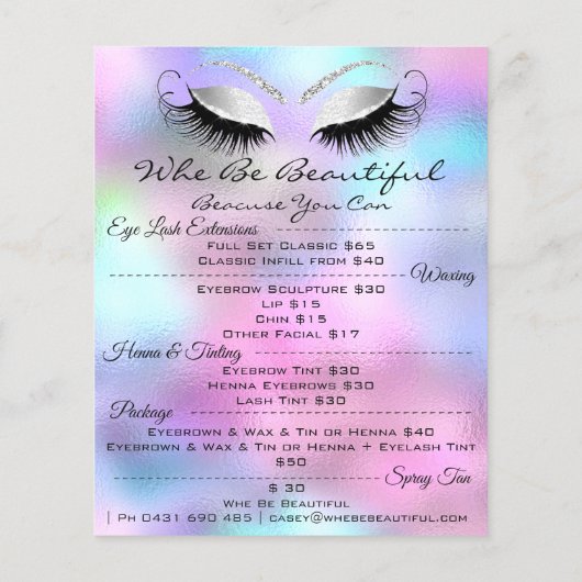 Lashes Makeup Graue Preisliste Rosa Flyer (Hinten)