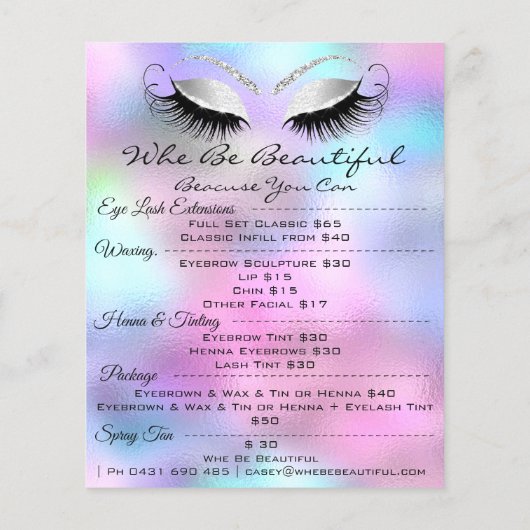 Lashes Makeup Graue Preisliste Rosa Flyer (Hinten)