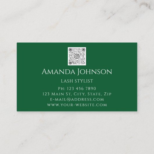 Lashes Makeup Logo Gold Green Qr Code Visitenkarte (Rückseite)