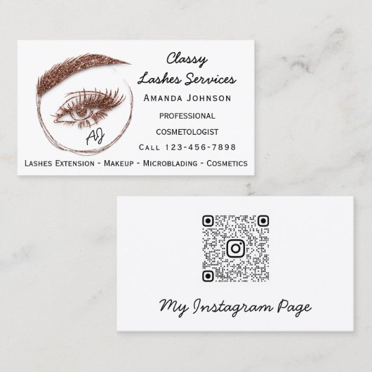 Lashes Makeup Microblade QrCode Monogram Whit Visitenkarte (Vorne/Hinten)