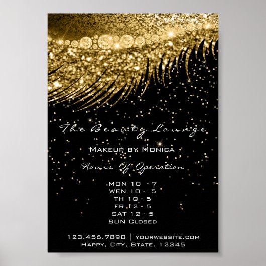 Lashes Makeup Openings Golden Confetti Black Poster (Vorne)
