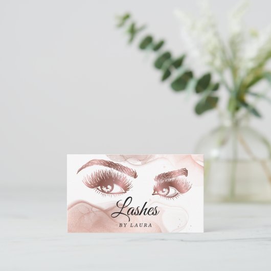 Lashes Makeup Rose Gold Mascara Brows Busin Visitenkarte (Stehend Vorderseite)