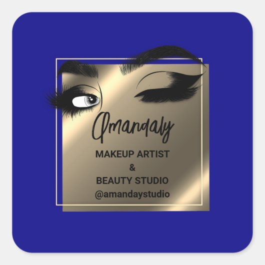 Lashes Makeuty Beauty Shop Danke Blue Quadratischer Aufkleber (Vorderseite)