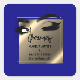 Lashes Makeuty Beauty Shop Danke Blue Quadratischer Aufkleber