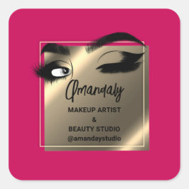 Lashes Makeuty Beauty Shop Danke Gold Pink Quadratischer Aufkleber