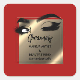 Lashes Makeuty Beauty Shop Danke Gold Red Quadratischer Aufkleber