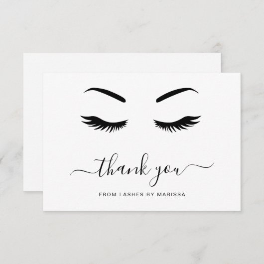 Lashes Minimalistisch Schwarz und Weiß Dankeskarte (Vorne/Hinten)