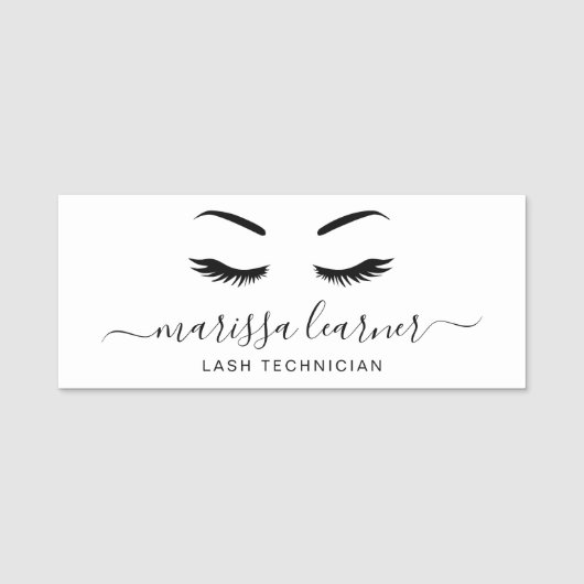 Lashes Minimalistische Schwarz-Weiß-Elegante Namensschild (Vorderseite)