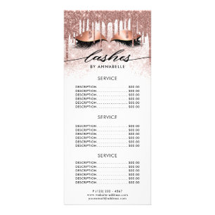 Lashes Moderne Rose Gold Price List Rack Card Werbekarte