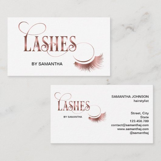 Lashes Moderne Rose Gold Typografie Makeup Artist Visitenkarte (Vorne/Hinten)