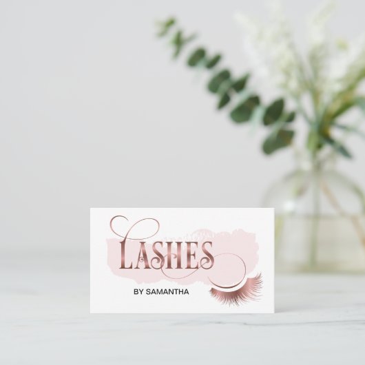 Lashes Moderne Rose Gold Typografie Makeup Artist Visitenkarte (Stehend Vorderseite)