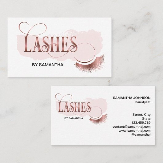 Lashes Moderne Rose Gold Typografie Makeup Artist Visitenkarte (Vorne/Hinten)
