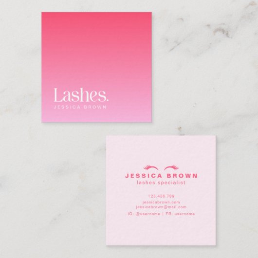 Lashes Modernes Minimalistisches Elegantes Rosa Quadratische Visitenkarte (Vorne/Hinten)