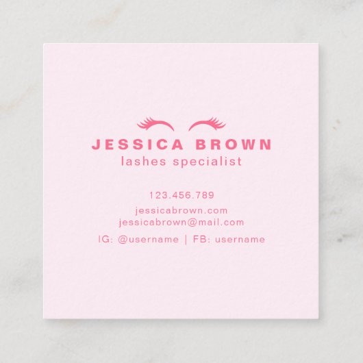 Lashes Modernes Minimalistisches Elegantes Rosa Quadratische Visitenkarte (Rückseite)