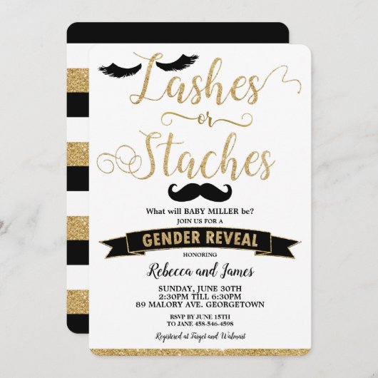 Lashes oder Stress Gender Reveal Baby Shower Gold Einladung (Vorne/Hinten)