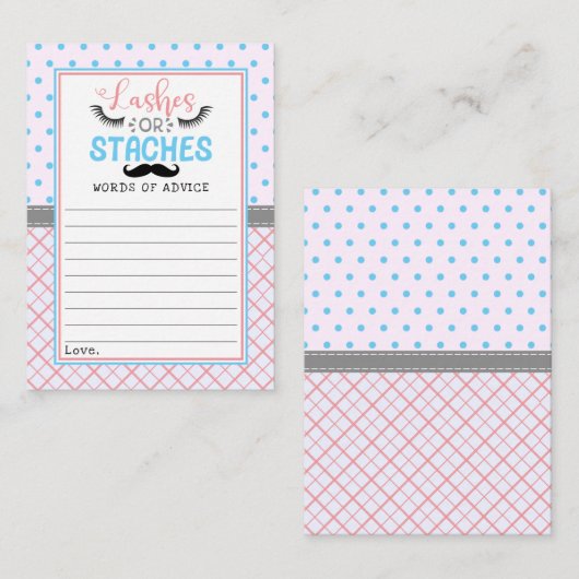 "Lashes or staches" Modernes Party zur Aufdeckung Hinweiskarte (Vorne/Hinten)