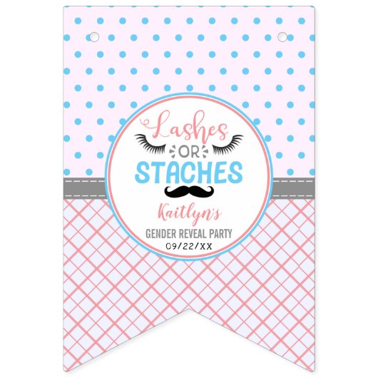 "Lashes or staches" Modernes Party zur Aufdeckung Wimpelkette (Zweite Fahne)