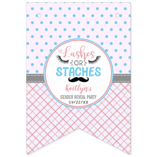"Lashes or staches" Modernes Party zur Aufdeckung Wimpelkette (Erste Fahne)