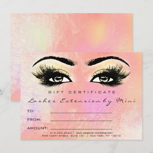 Lashes Peach Rose Gold Makeup Certificate Geschenk (Vorne/Hinten)